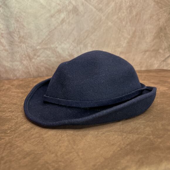 Vintage 40s Haverhill Bradford Corp Navy Bent Brim Wool Derby Hat Bow Round Top - Picture 9 of 11